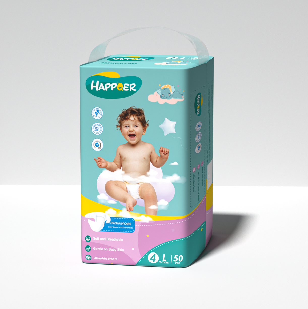 OEM Wholesale Full Size Happoer Baby Diaper A Grade Premium Free Sample Breathable Disposable Baby Diaper